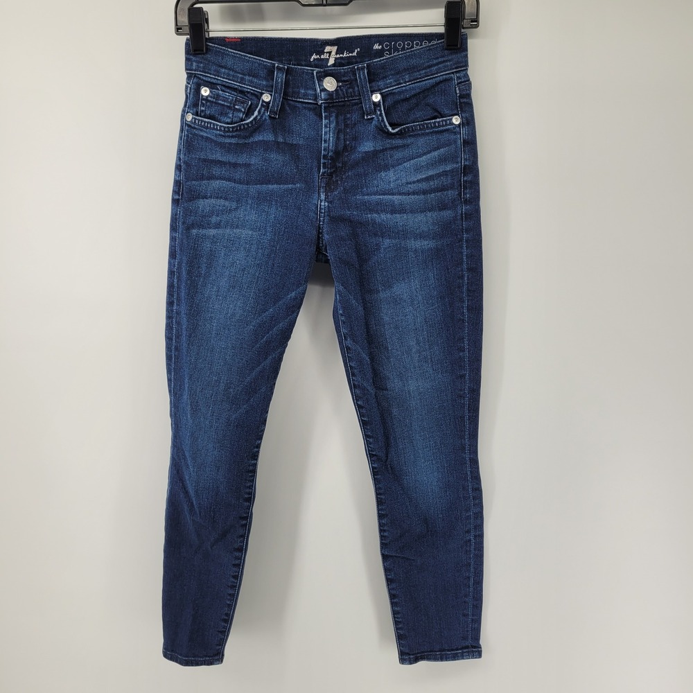 7 For All Mankind Cropped Skinny Jeans Womens 24 Blue Stretch Dark Wash Denim